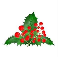 Christmas Decoration Holly Leaves with Red Berries Sticker